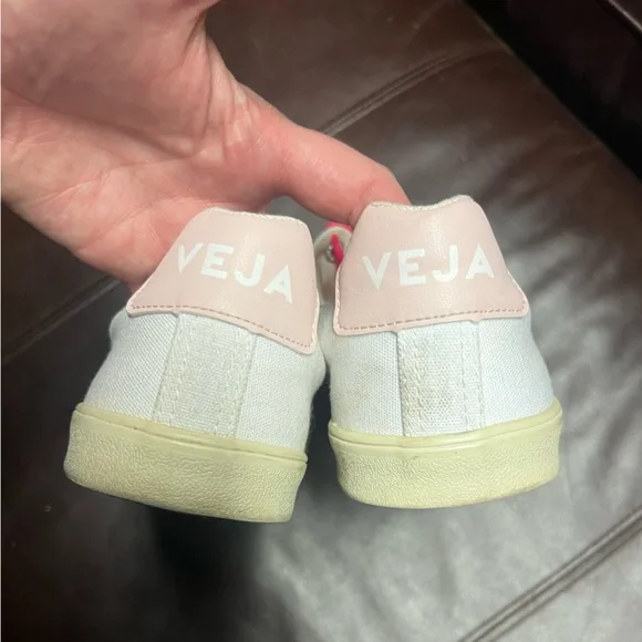 Veja Esplar SE Low Canvas Sneakers White Pink Size 7 Slip-On w/ Stretch Laces - Picture 6 of 7